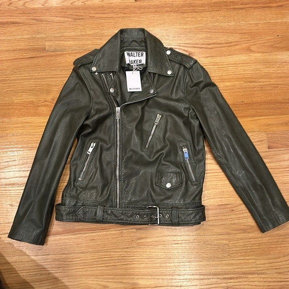 WALTER BAKER KINGSLEY LEATHER JACKET- SIZE MEDIUM - BASIL GREEN - Picture 9 of 9